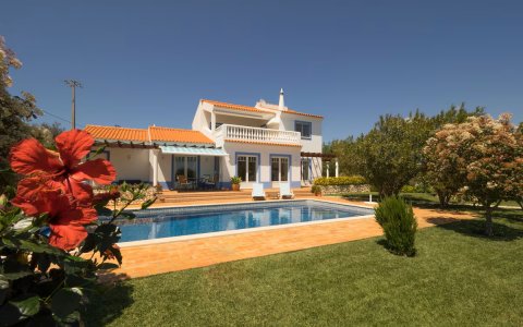 Privater Pool mit Sonnenliegen und überdachter Terrasse der Villa Danina