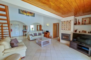 Wohnzimmer mit Kamin, Sat-TV und HiFi Anlage